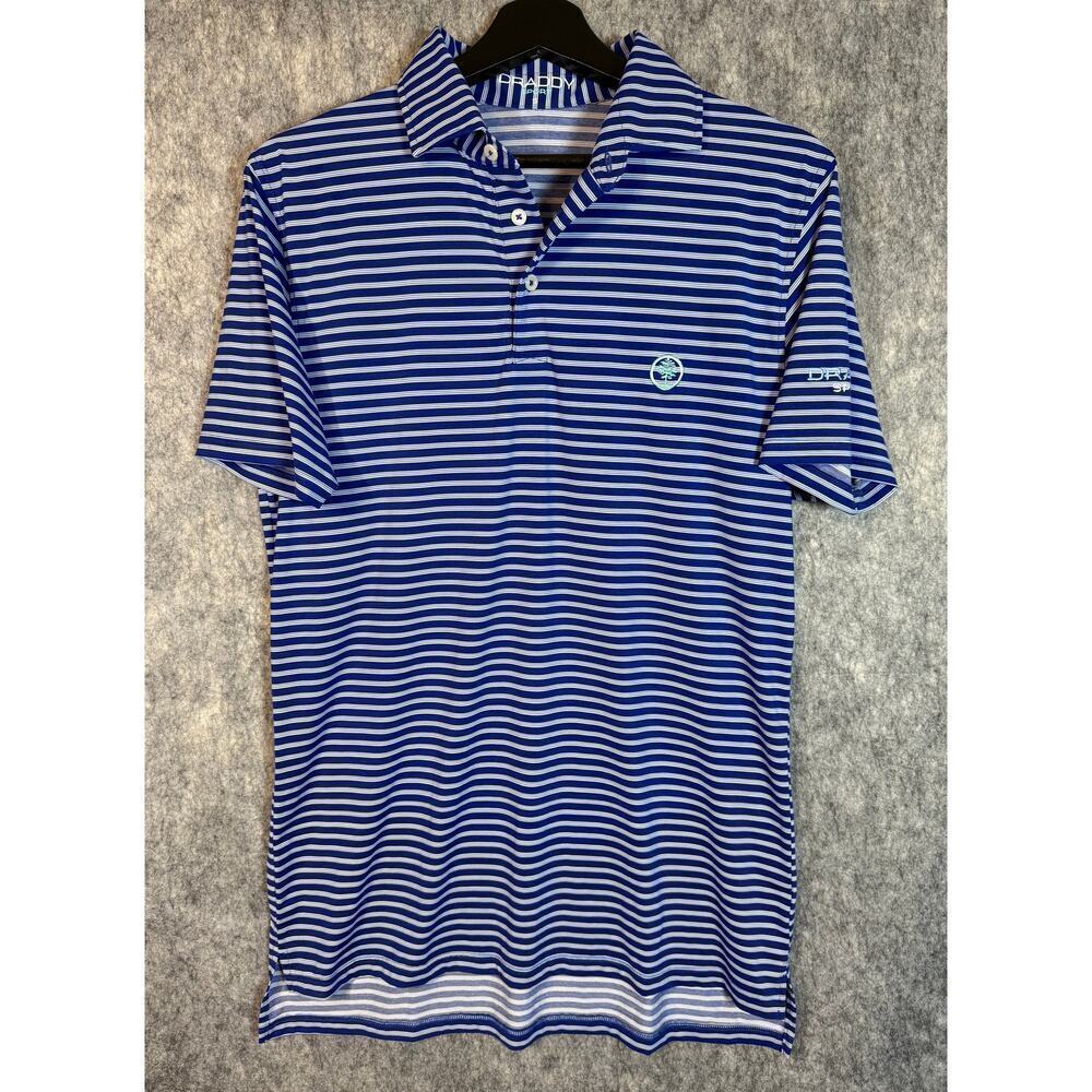 Draddy Sport Mens Blue Striped Small Golf Performance Polo MADE IN USA
